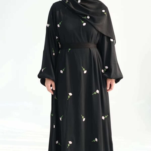 Floral Embroidery Maxi Dress with Matching Hijab
