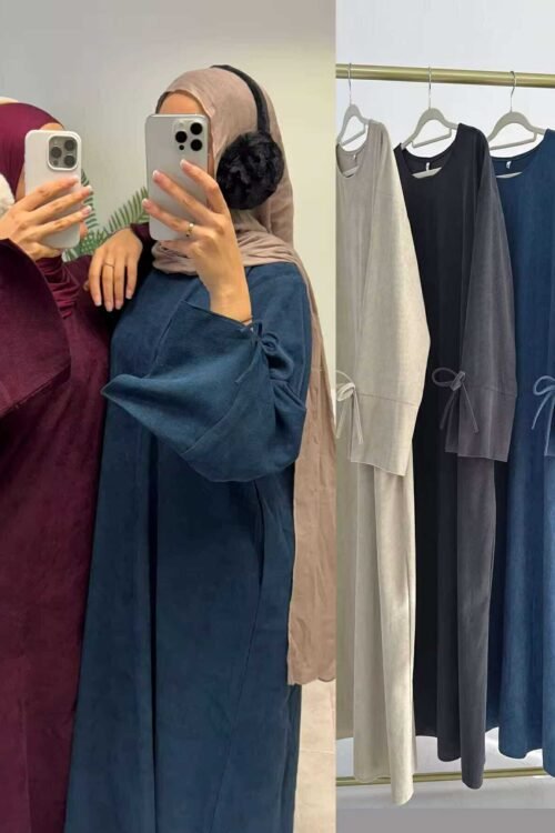 Corduroy Bow Sleeve Charm Abaya