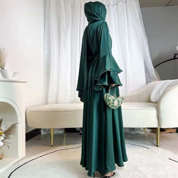 Double Layered Bell Sleeves Satin Dress - Image 2