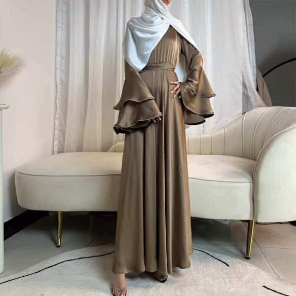 Double Layered Bell Sleeves Satin Dress - Image 5