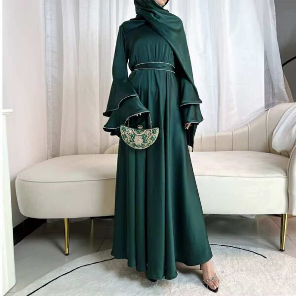 Double Layered Bell Sleeves Satin Dress