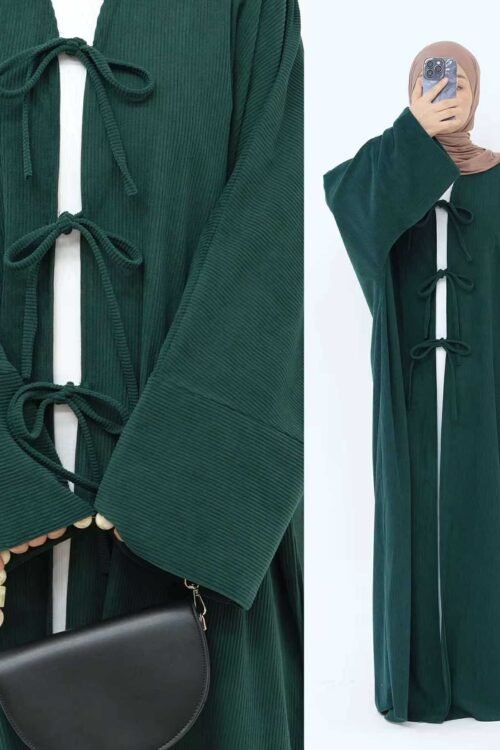 Bow-Tie Front Open Corduroy Abaya