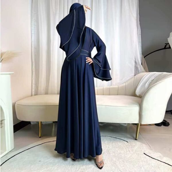 Double Layered Bell Sleeves Satin Dress - Image 7