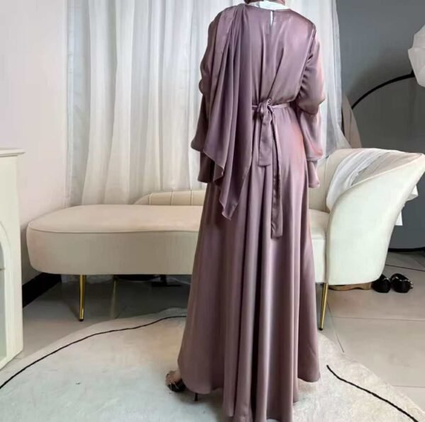 Double Layered Bell Sleeves Satin Dress - Image 9