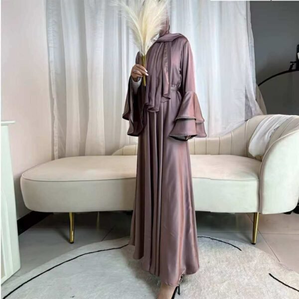 Double Layered Bell Sleeves Satin Dress - Image 8