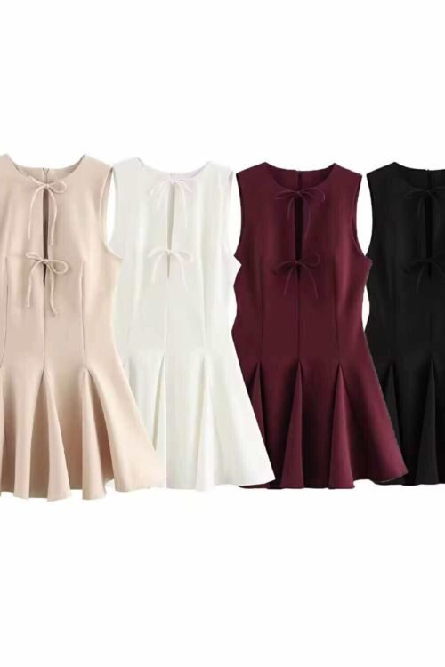 Wave Wide-hem Bowknot Short Dress