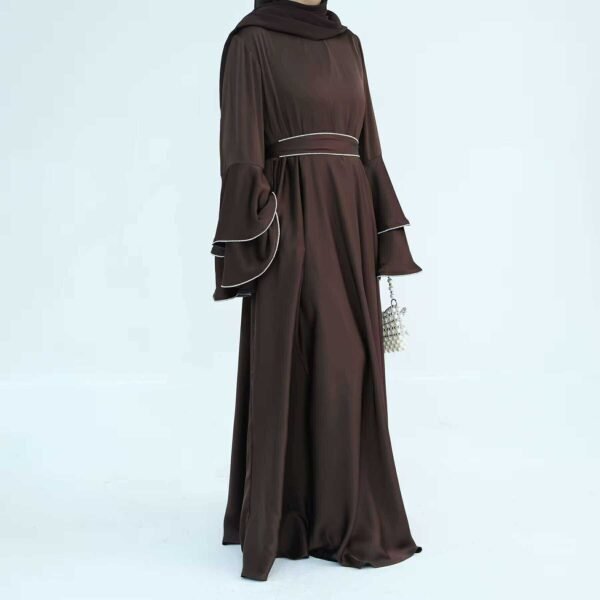 Double Layered Bell Sleeves Satin Dress - Image 13