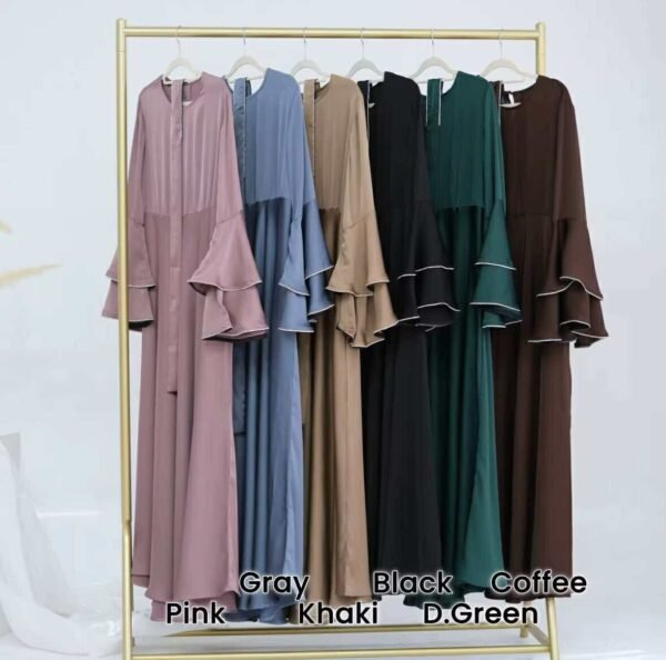 Double Layered Bell Sleeves Satin Dress - Image 14