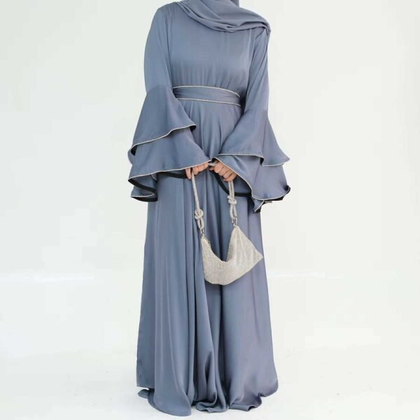 Double Layered Bell Sleeves Satin Dress - Image 11
