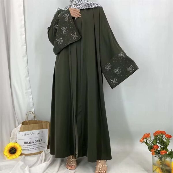 Bow Open Nida Abaya with Silver Diamond Cuff - Image 5