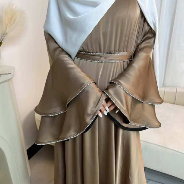 Double Layered Bell Sleeves Satin Dress - Image 3
