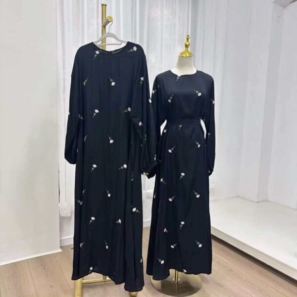 Floral Embroidery Maxi Dress with Matching Hijab - Image 4