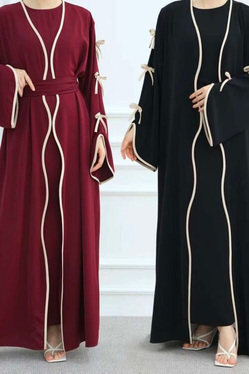 Bow Sleeves Abaya with Monochrome Inner