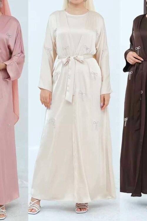 Luna Luxe Satin Bow Abaya Set