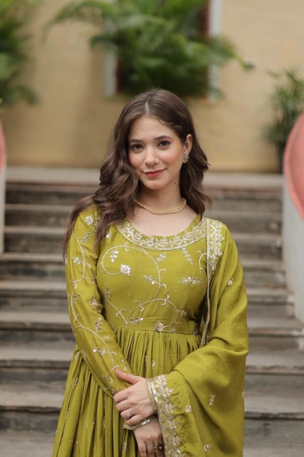 Chinon with Sequins Embroidered Sharara Suit - Image 4