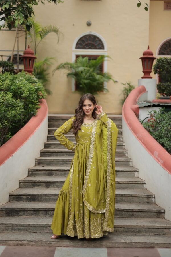 Chinon with Sequins Embroidered Sharara Suit - Image 3
