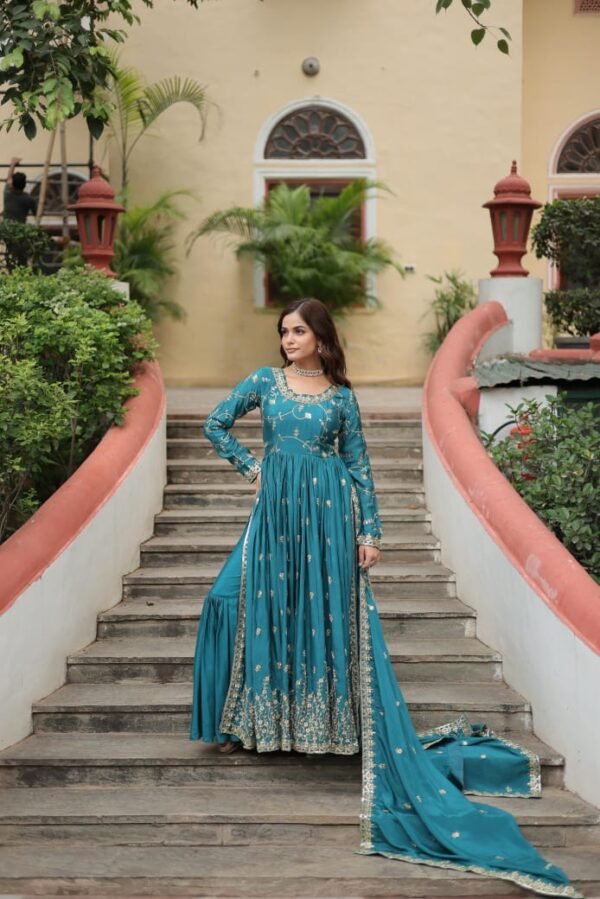Chinon with Sequins Embroidered Sharara Suit - Image 9