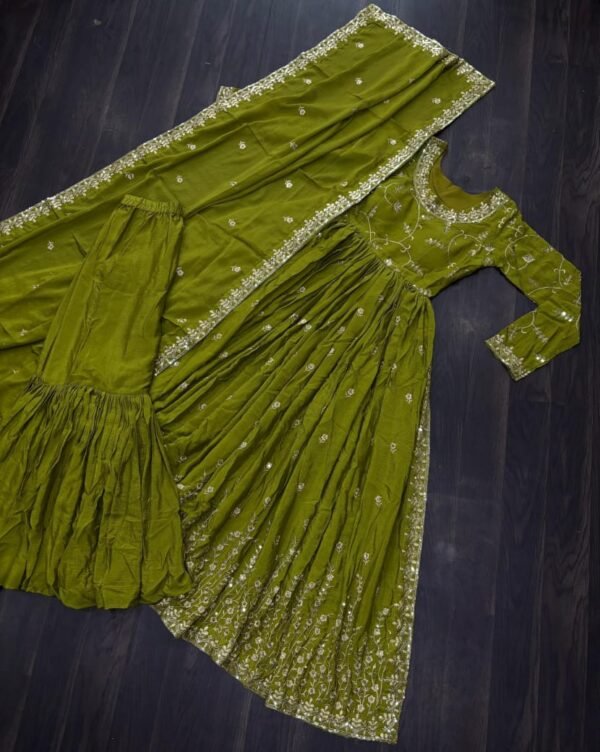 Chinon with Sequins Embroidered Sharara Suit - Image 7