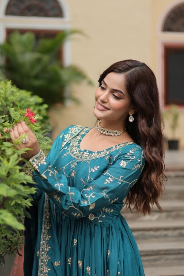 Chinon with Sequins Embroidered Sharara Suit - Image 11