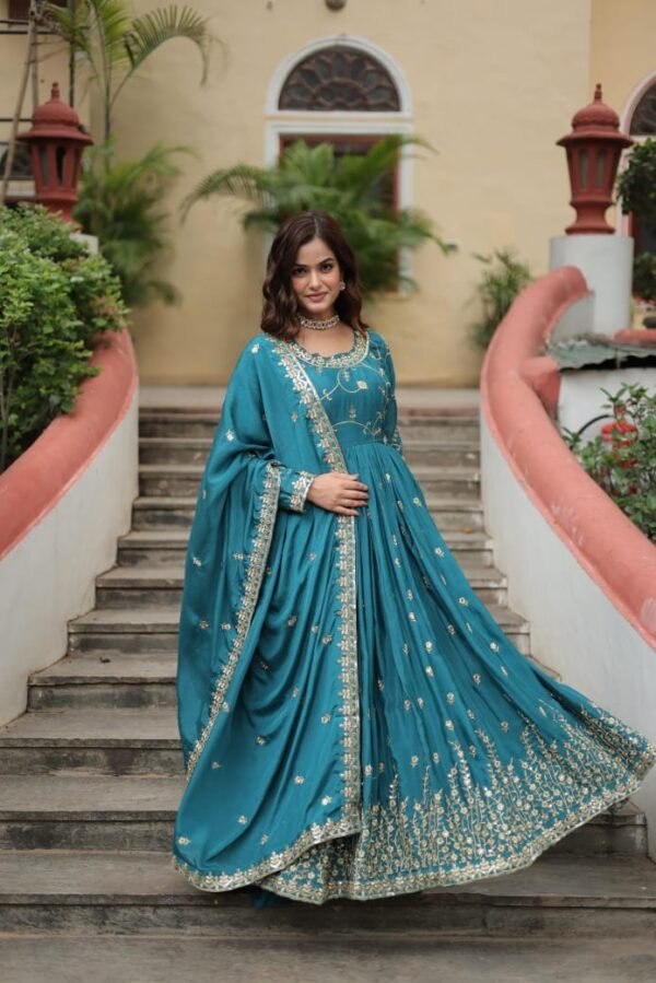 Chinon with Sequins Embroidered Sharara Suit - Image 12