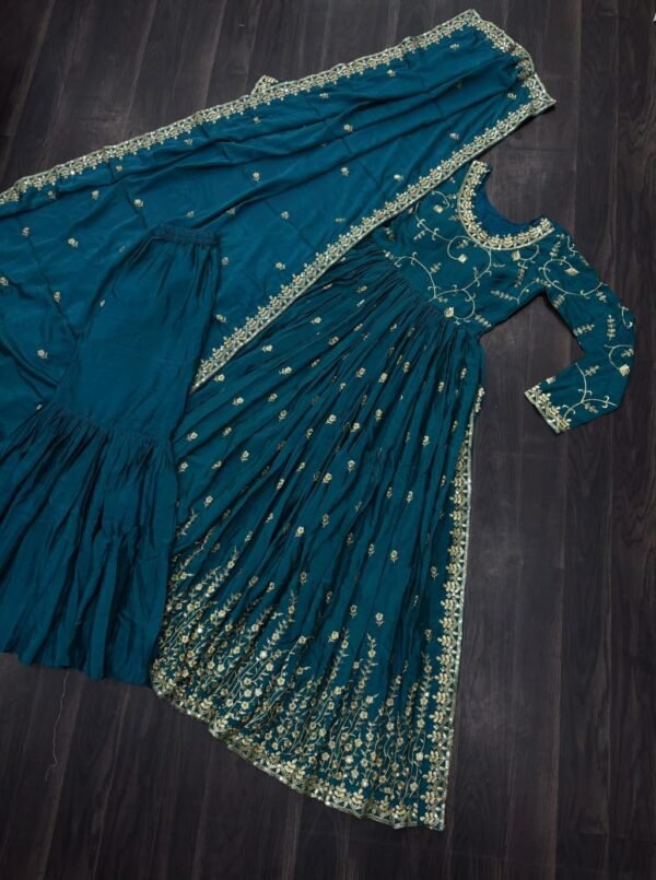 Chinon with Sequins Embroidered Sharara Suit - Image 14