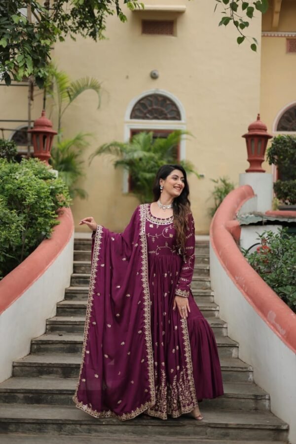 Chinon with Sequins Embroidered Sharara Suit - Image 15