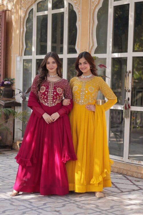 Beaded Work Gown and Dupatta Set