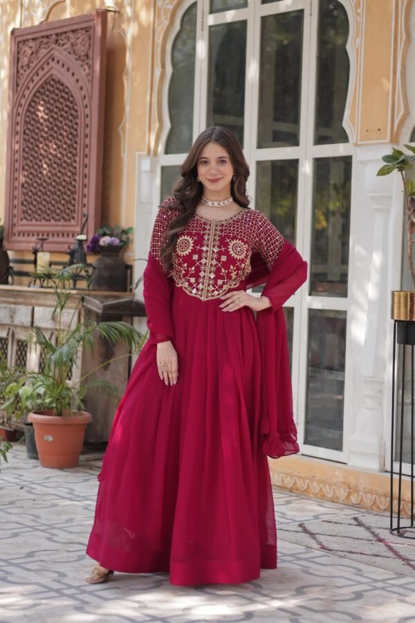 Beaded Work Gown and Dupatta Set - Image 3