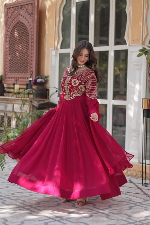 Beaded Work Gown and Dupatta Set - Image 5