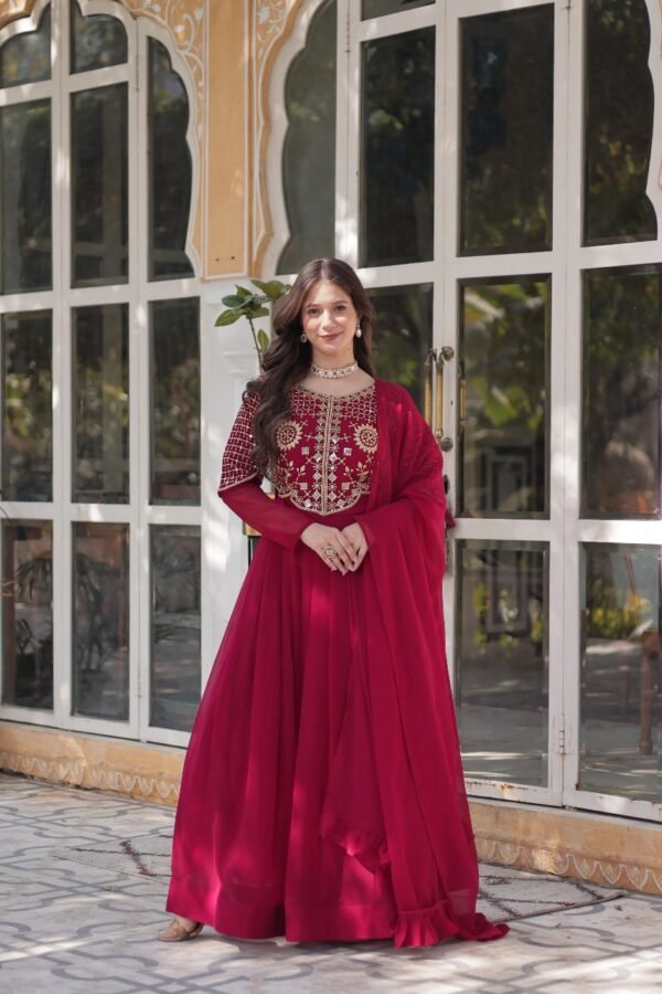 Beaded Work Gown and Dupatta Set - Image 7