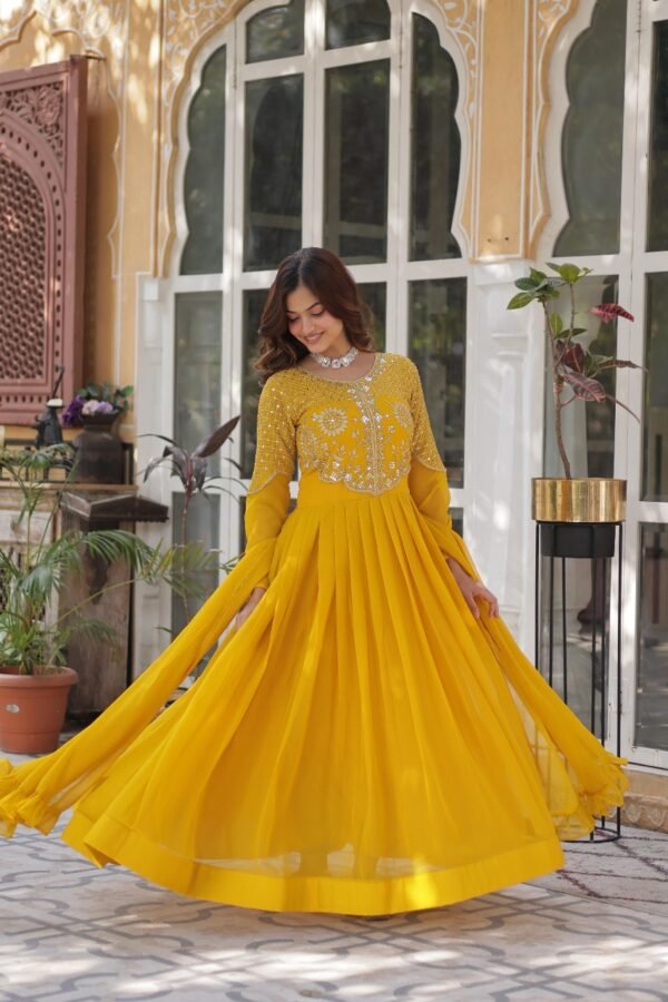 Beaded Work Gown and Dupatta Set - Image 9