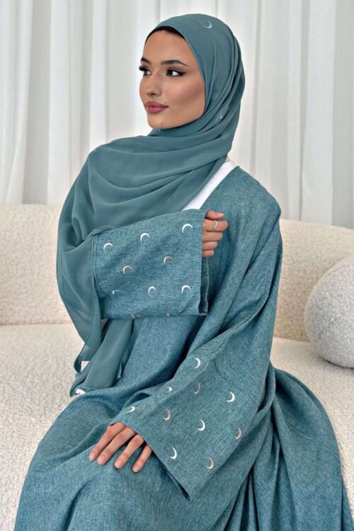 Selene Moon Embroidered Abaya with Matching Hijab