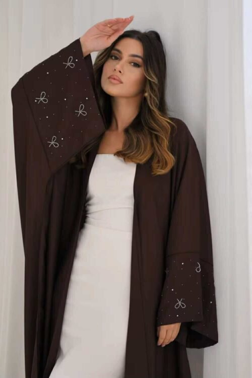 Beaded Bow Sleeves Open Abaya