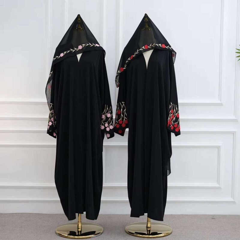 Floral Embroidered Elegance Abaya Set - Image 5