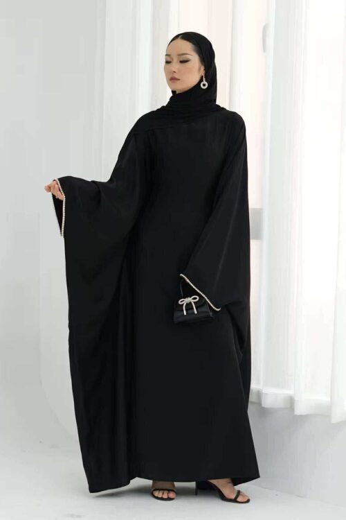 Diamond Trim Satin Butterfly Abaya