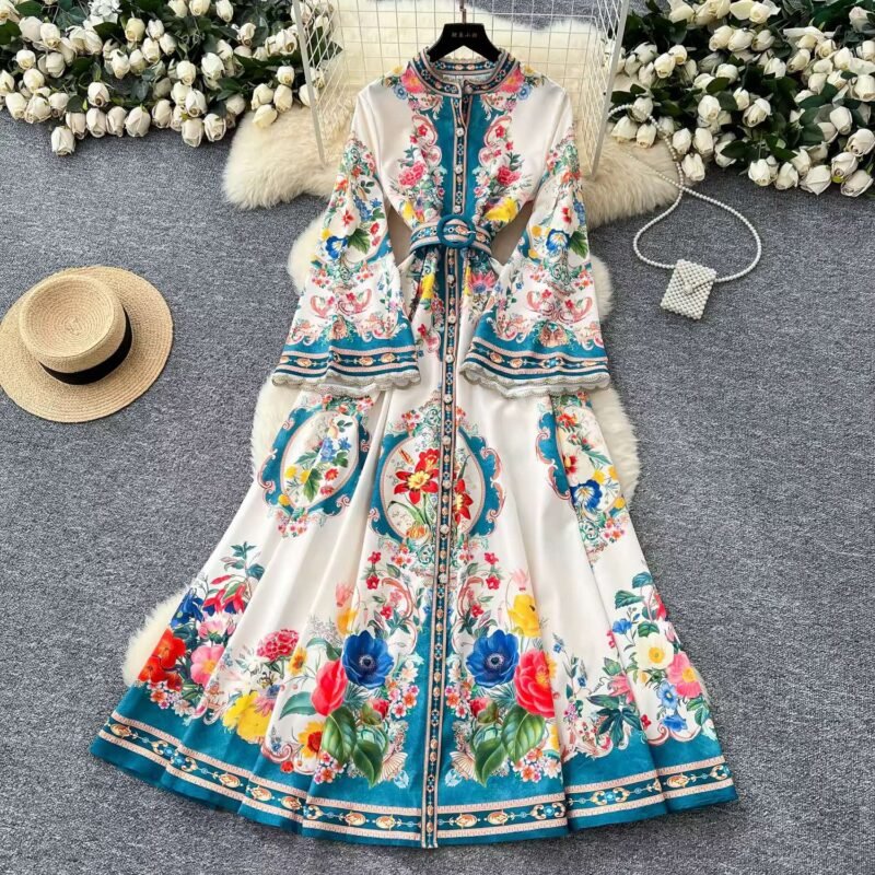 Vintage Hooded Printed Dress - Image 2