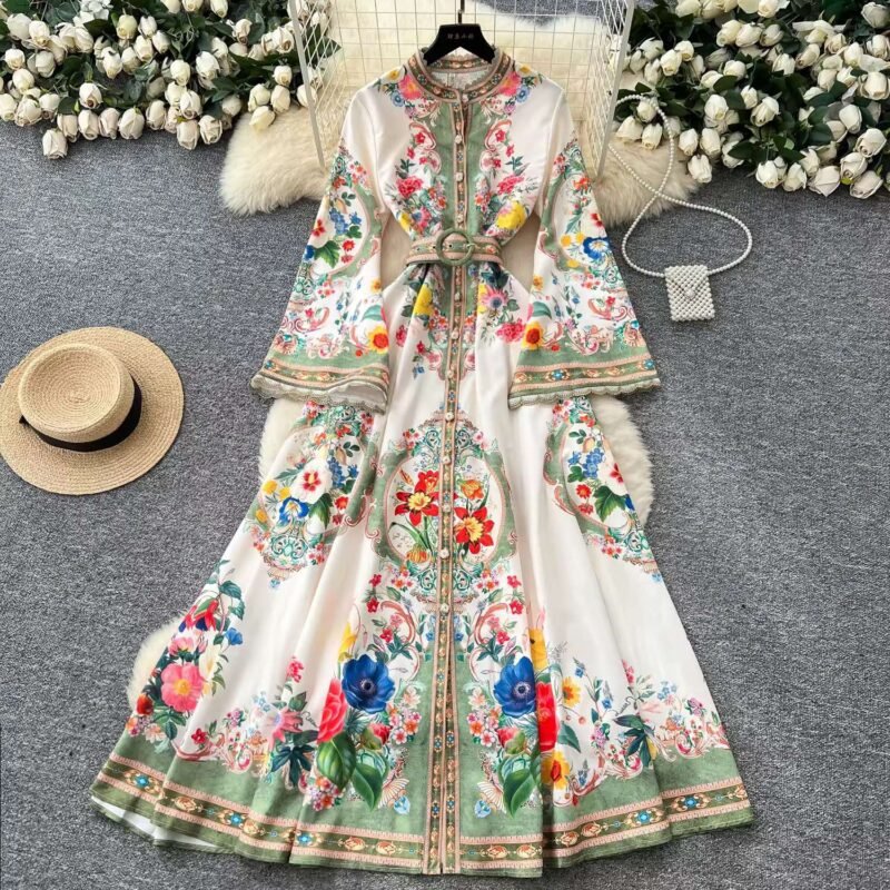 Vintage Hooded Printed Dress