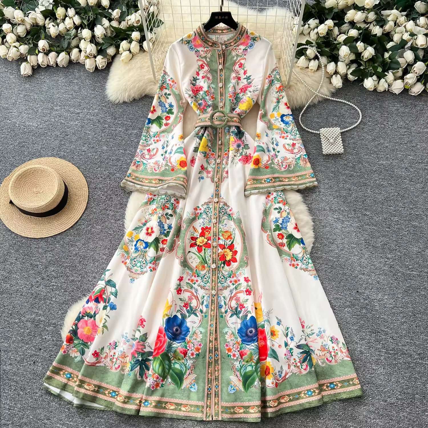 Vintage Hooded Printed Dress