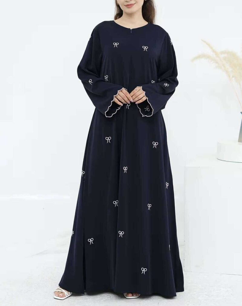 Melur Bow Embroidered Zip Abaya - Image 3