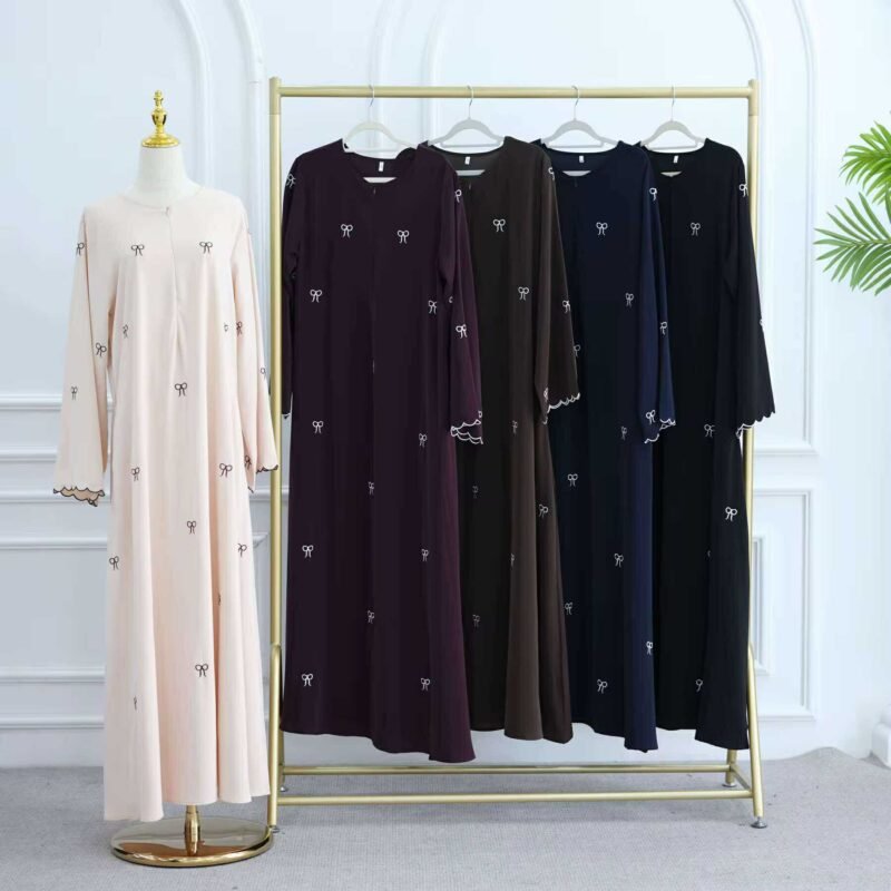 Melur Bow Embroidered Zip Abaya - Image 8