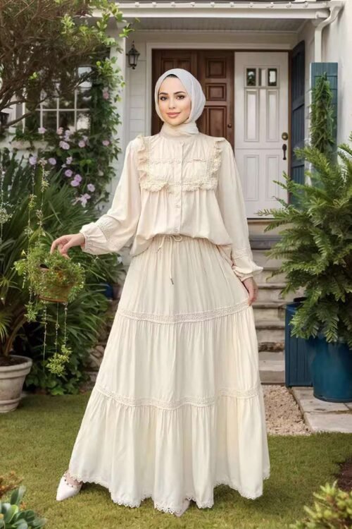 Élanora Cotton Ruffle Blouse and Skirt Set