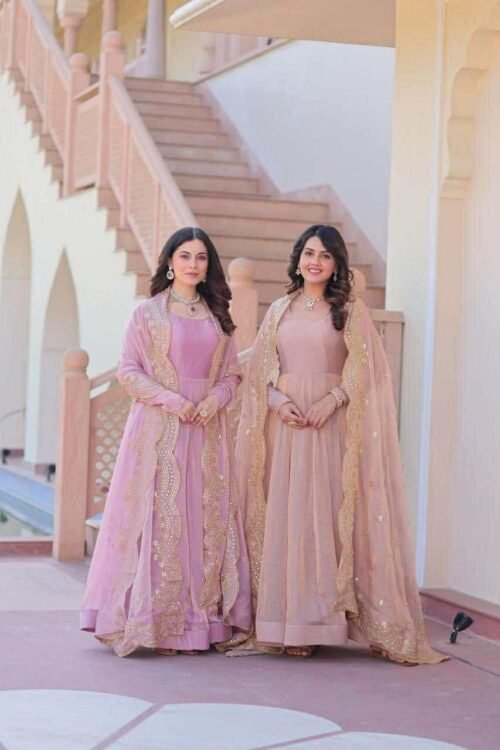 Starry Veil Chiffon Gown with Dupatta