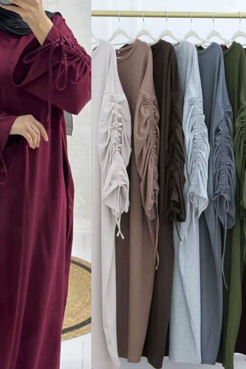 Ruched Sleeve Crepe Dress