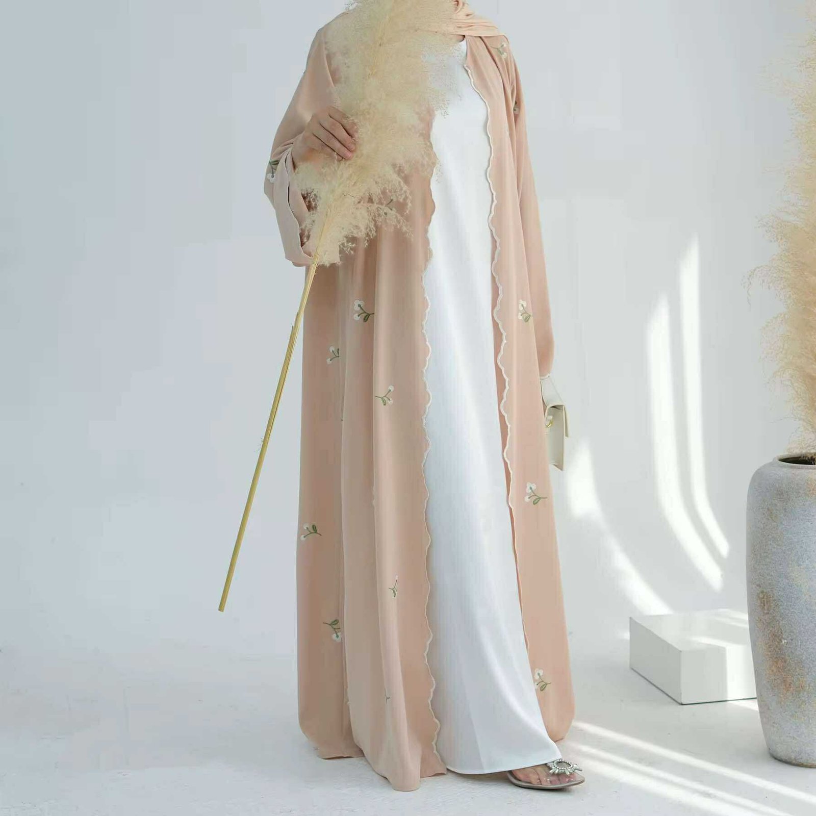 Blossom Wave Embroidered Nida Abaya - Image 4