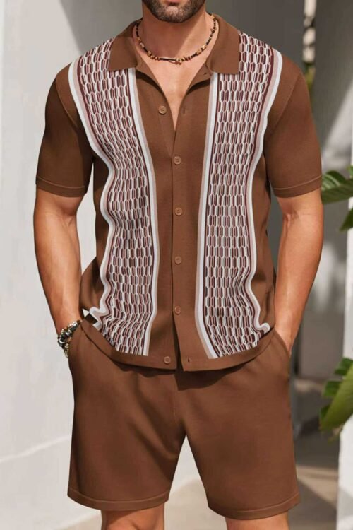Men Retro Geo Knit Co-ord Set