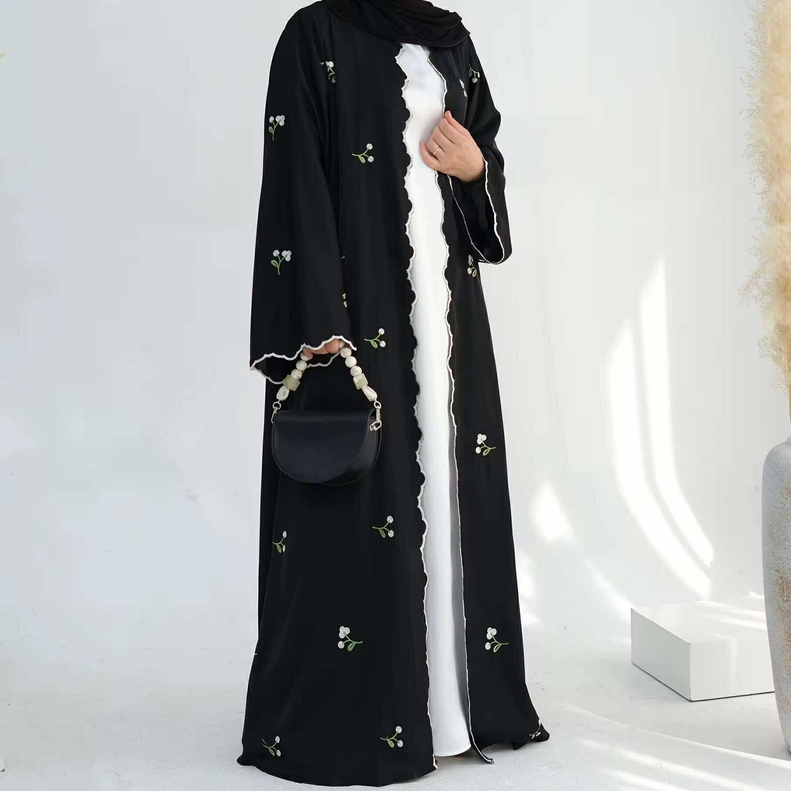 Blossom Wave Embroidered Nida Abaya - Image 2