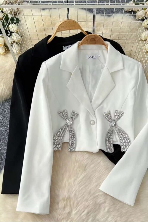 Crystal Bow Cropped Blazer