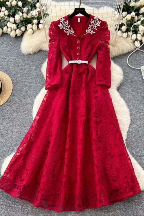 Dahlia Lace Maxi Dress with Belt