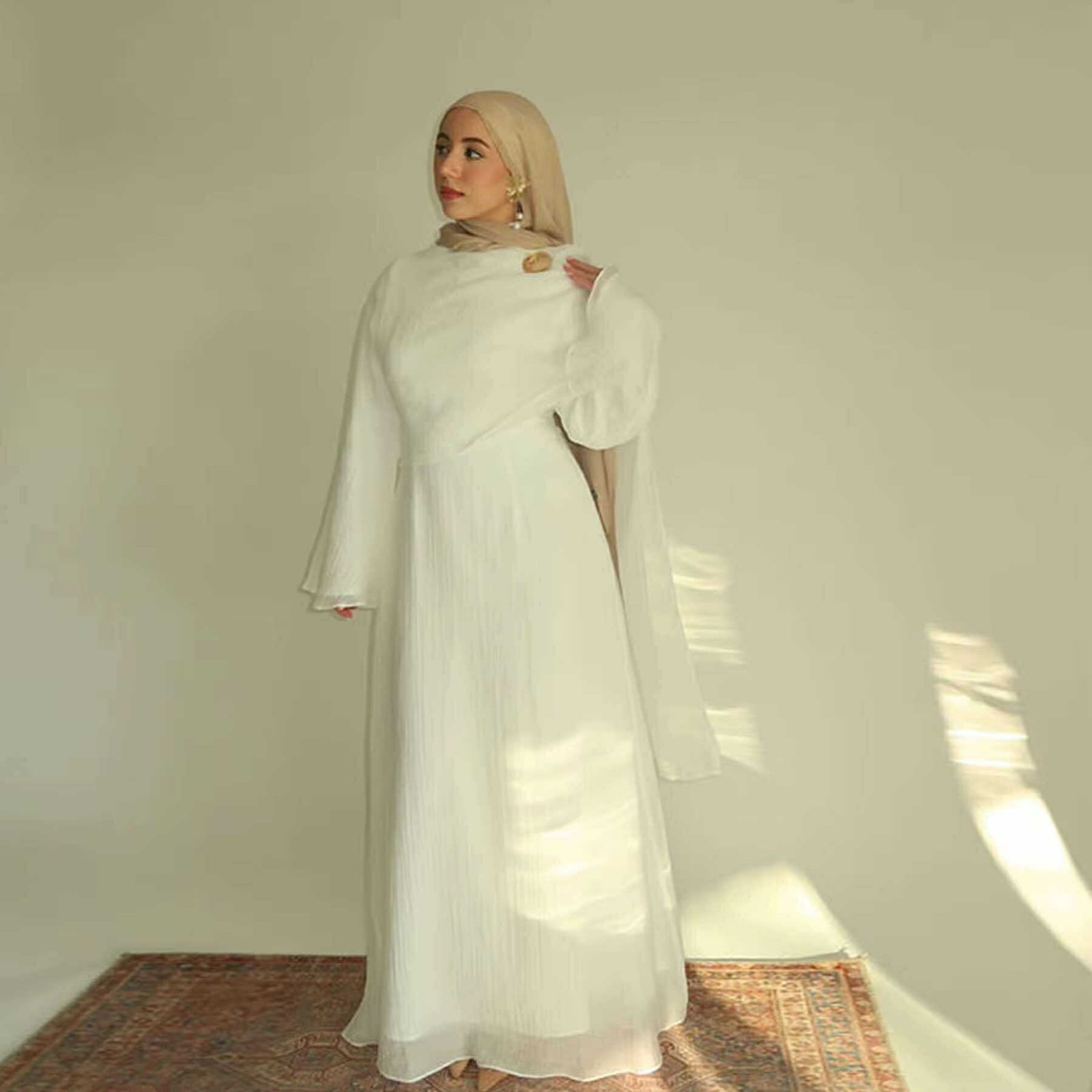 Crinkle Charm Cape Dress with Brooch - Image 5