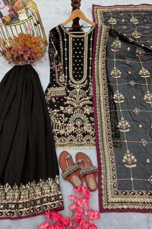 Regal Black Embroidered Suit Set